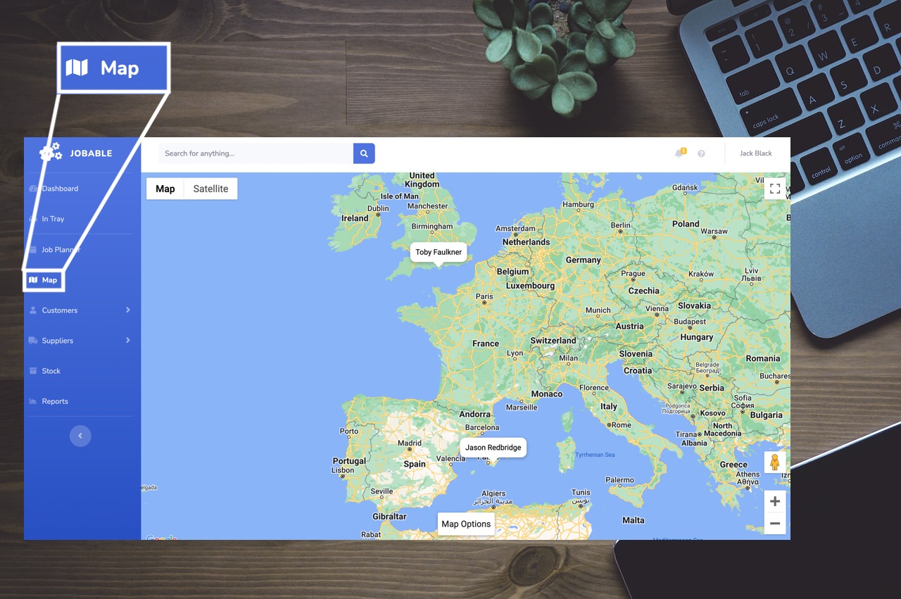 Jobable features catering engineer map tracking